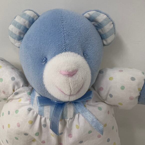 Vintage Eden Plush Teddy Bear Blue Velour Face Polka Dots Stripes Rattle Lovey - Picture 2 of 6